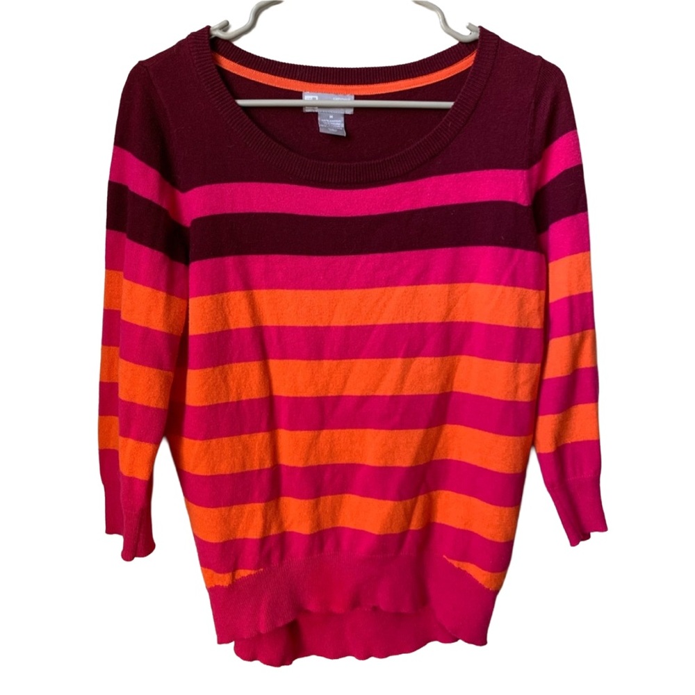 JCP Women’s Purple Orange Pink 3/4 Sleeve Rounded Neck Cashmere Blend Sweater